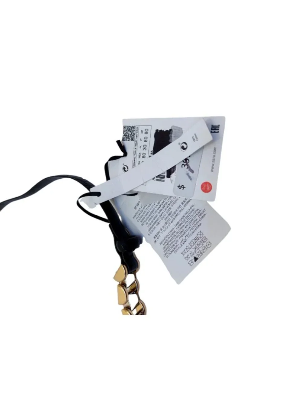 Zara Limited Edition Leather and link  Black Belt Size 30/80 Silver & Gold tone